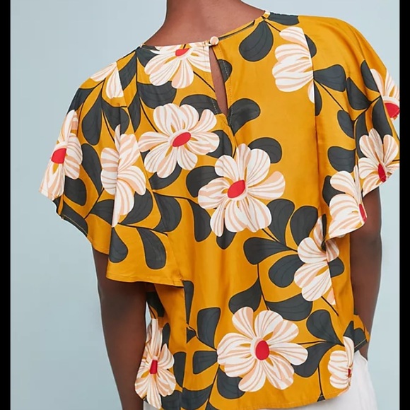 Anthropologie Ikebana Yellow Floral Blouse - Picture 4 of 7